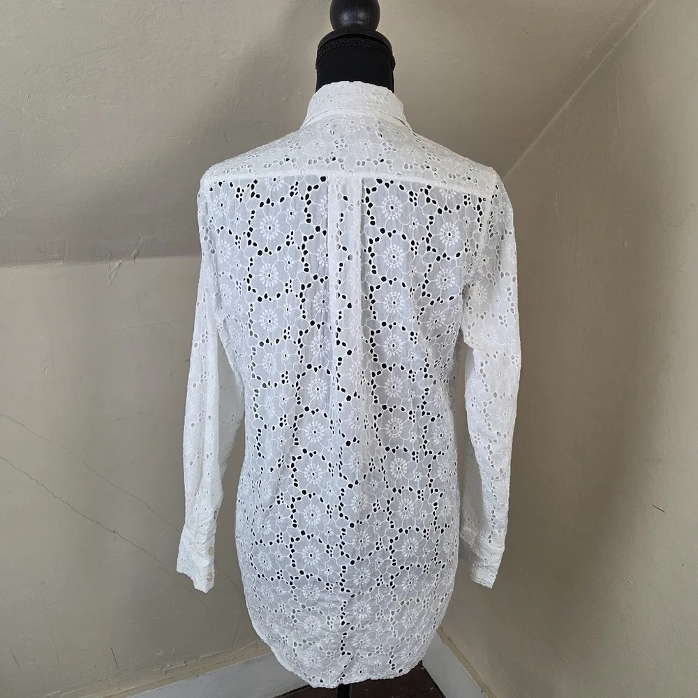 TORY BURCH White Eyelet Cotton‎ Hidden Placket Shirt Size XS